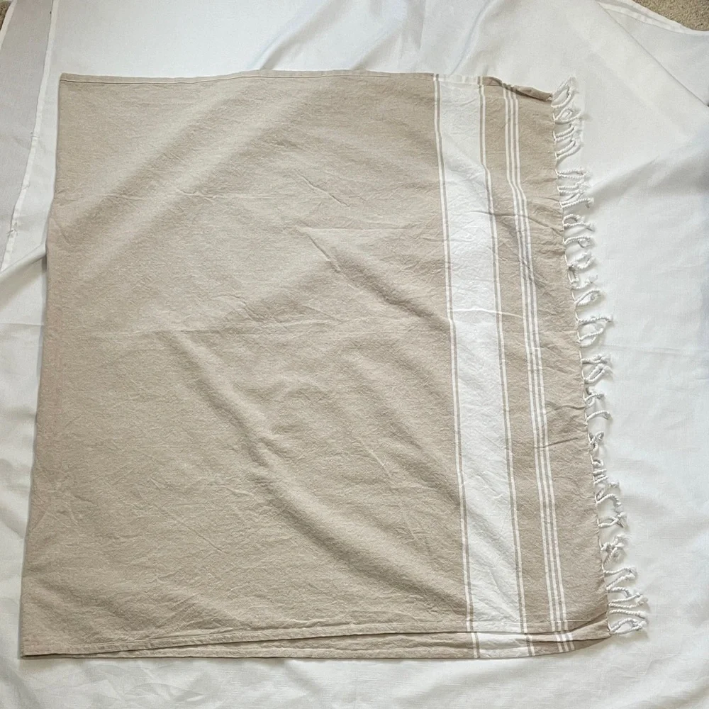 Turkish towels Beige and White Fringed set of 2